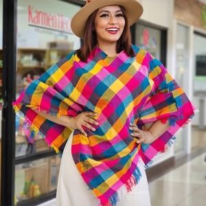 Vibrant Multicolor Plaid Women's Poncho